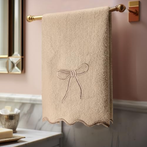 2 Pcs Brown Scalloped Embroidery Hand Towels