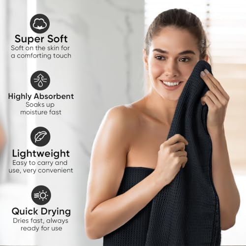 HOMEXCEL Black Waffle Bath Towels 2 Pack