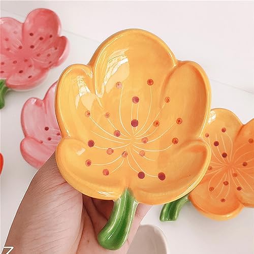 Self-Draining Soap Dish Flower Shaped Tulip Orange Holder