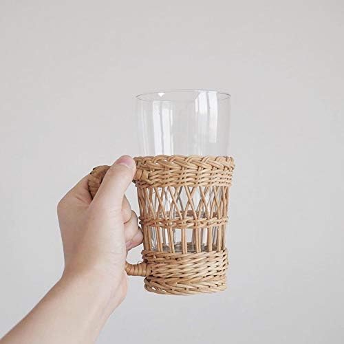 Ochine Wicker Cup Holder with Handle Heat Resistant Rattan Pencil Pen Holder