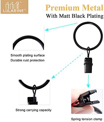 42 Pack Curtain Rings with Clips Black