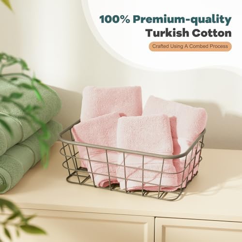 Marvione 6-Piece Bath Towel Set Pink Turkish Cotton