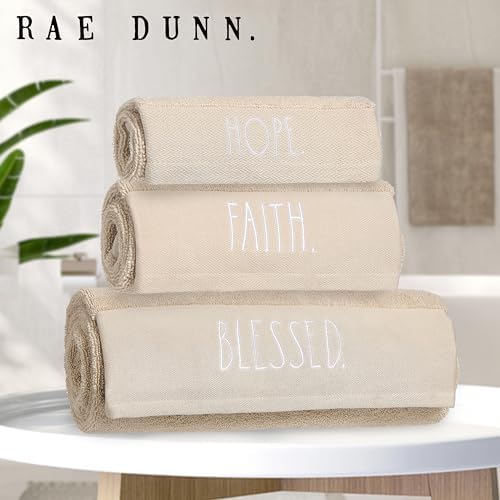 Rae Dunn 6-Piece Towel Set - Taupe and White 1