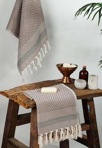 DEMMEX Set of 2 Micro Waffle Hand Towels - Brown