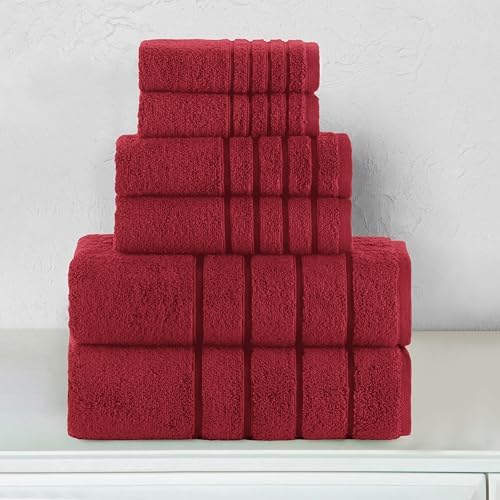 Elegant Comfort 4 Lines Viscose Stripe 6-Piece Towel Set - Burgundy 1