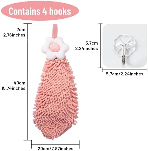 Dormercy Cute Chenille Hand Towels with 4 Hooks
