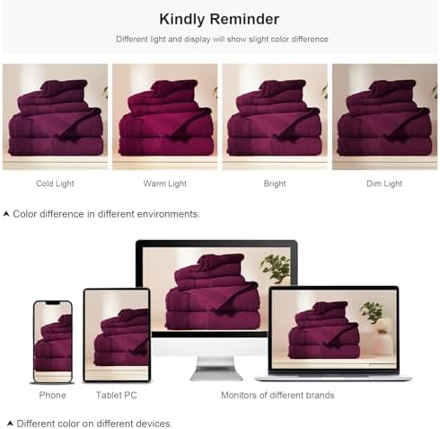 COZYART 6-Piece Bath Towel Set Plum Burgundy