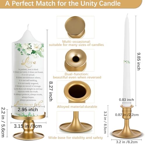 Extrogif Unity Wedding Candle Set - 3 Floral Candles with Gold Holders