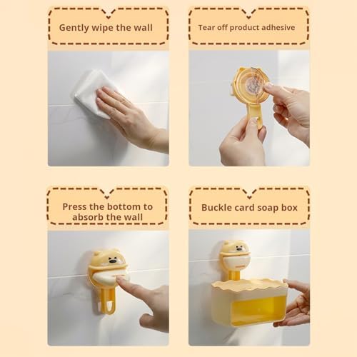 Yellow Cartoon Soap Dish with Suction Cup and Double Layers