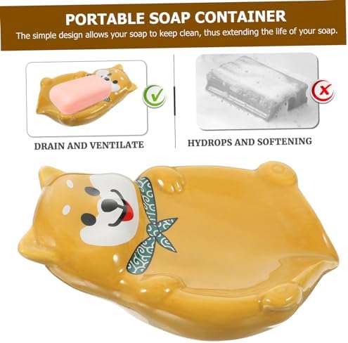 Wakauto Dog Shape Ceramic Soap Dish for Bathroom Decor