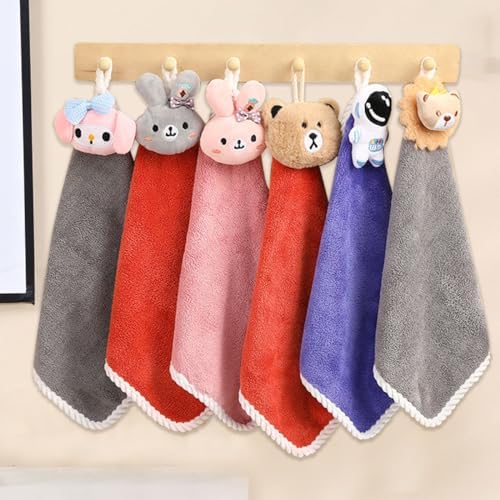 6 Pack Cute Cartoon Hand Towels with Hanging Loop