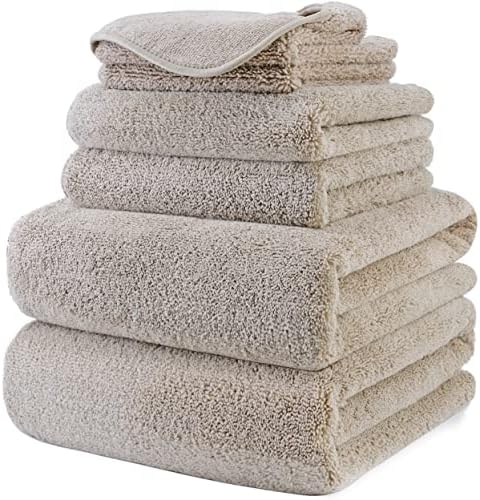 POLYTE 60 x 30 in Microfiber Bath Towel Set 6 Piece Beige