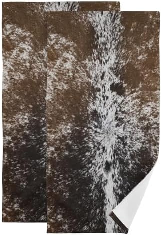 KENADVI Brown Cow Print Hand Towels Set of 2