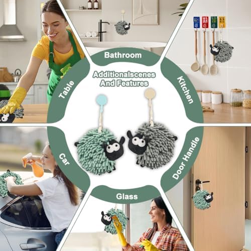 2 Pack Chenille Hand Towel with Hanging Loops