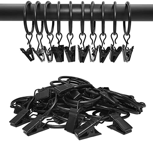 40 Pack Curtain Clips with Rings Black 126 in Diameter