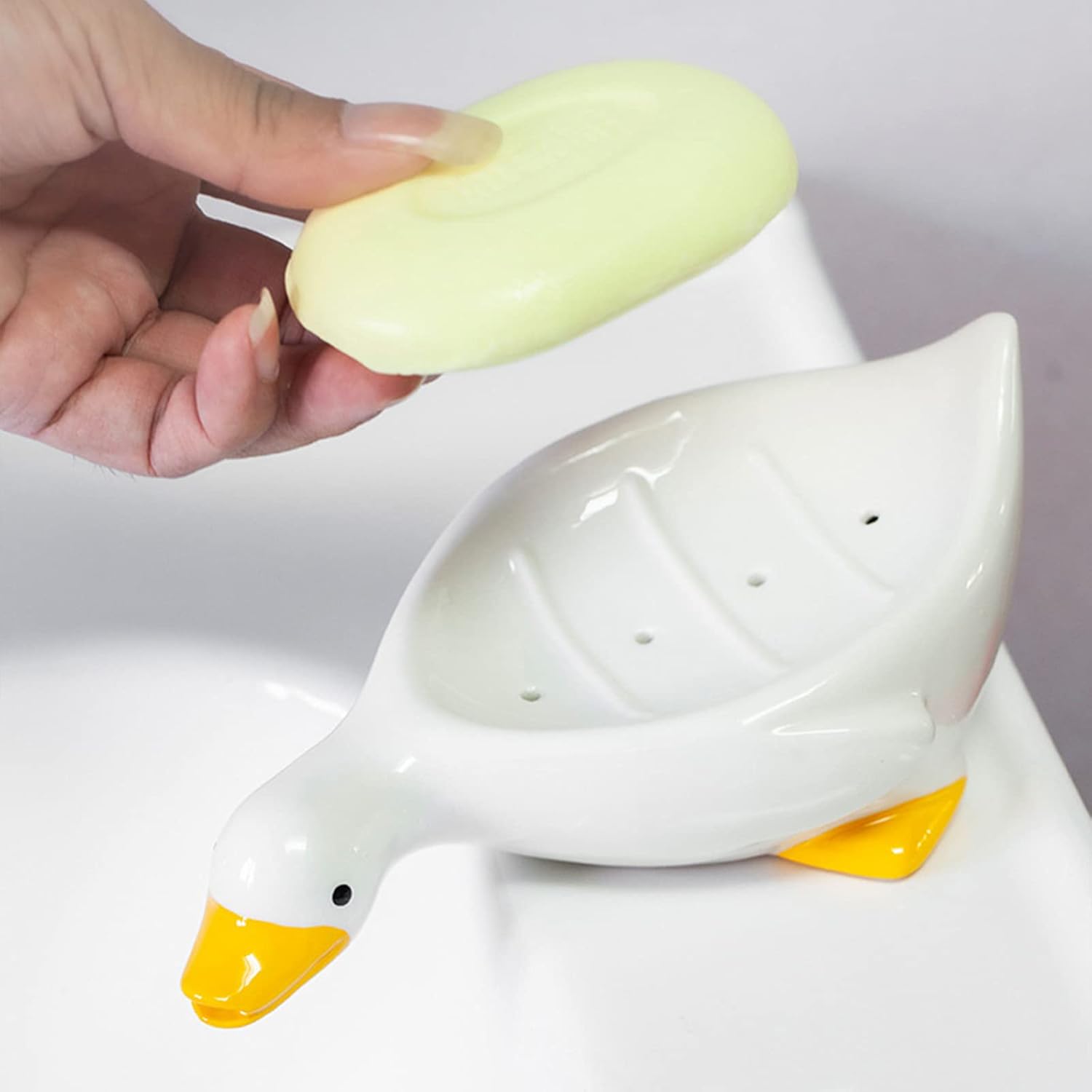 Cute Duck Ceramic Bar Soap Holder for Shower and Kitchen 1