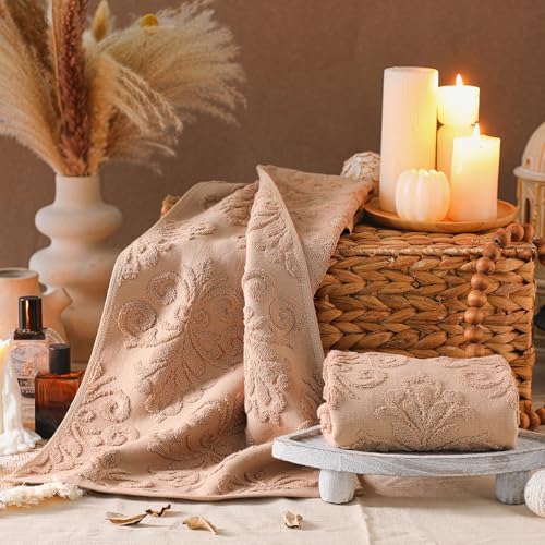 2 Pcs Floral Jacquard Hand Towels 137 x 295 Inch