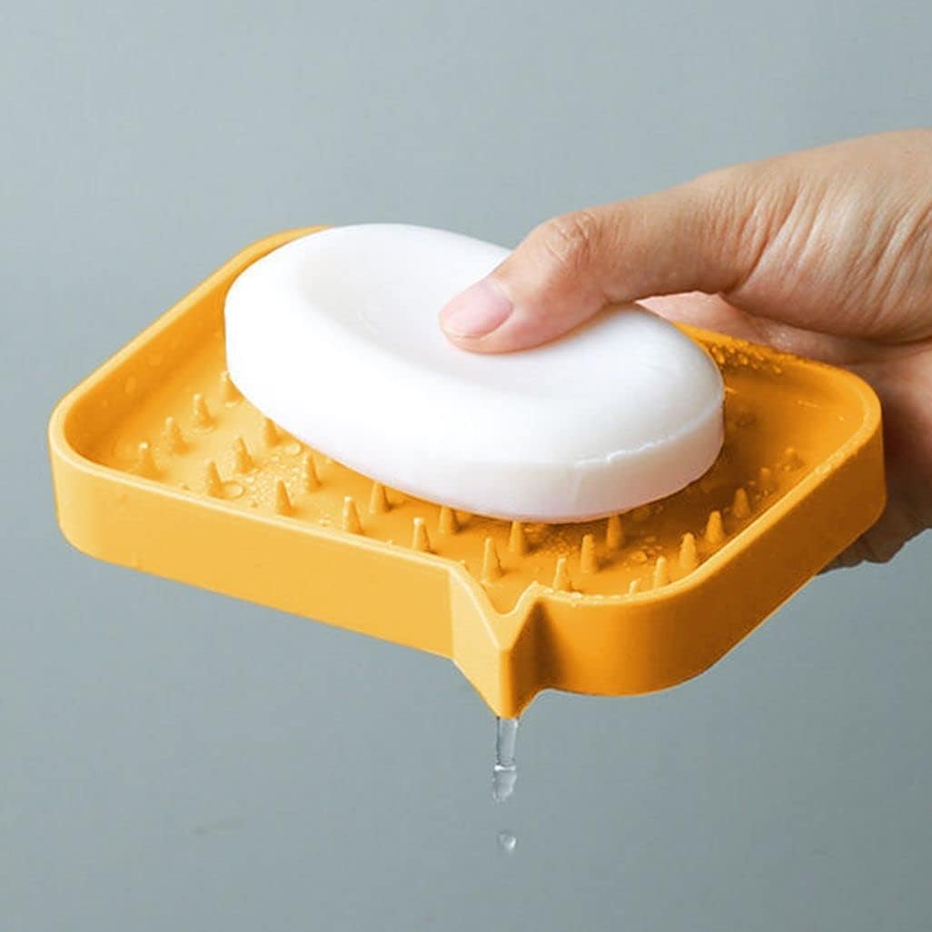 Self Draining Soap Dish Silicone Holder with Drainage Hole Orange