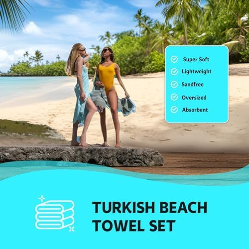 HAVLULAND Turkish Beach Towels 2 Pack - Silver