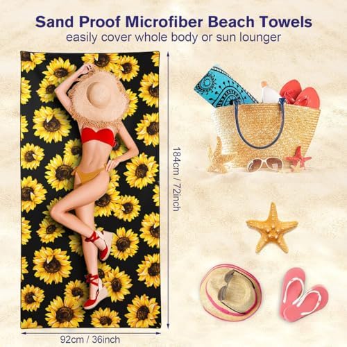 Rstick Sunflower Beach Towel 36x72 Quick Dry Sand-Free