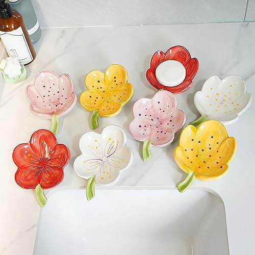 Self-Draining Soap Dish Flower Shaped Tulip Orange Holder