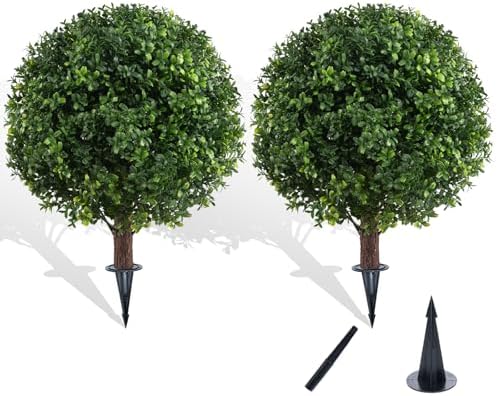 Chillchard 22 Artificial Boxwood Topiary 2 Pack UV Resistant Fake Shrubs