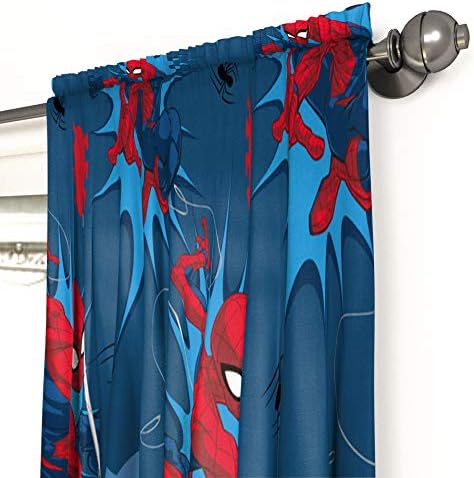 Jay Franco Spiderman Window Drapes - 4 Panels with Tiebacks 63 Inch Blue