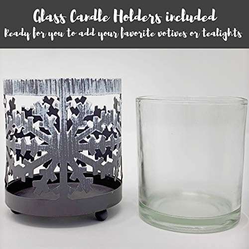 Snowflake Candleholder Set of 2 - Metal Glass