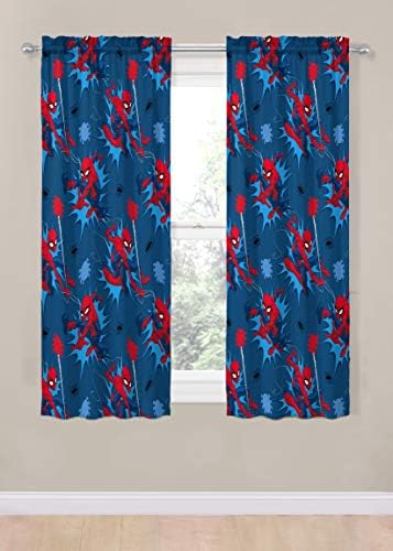 Jay Franco Spiderman Window Drapes - 4 Panels with Tiebacks 63 Inch Blue