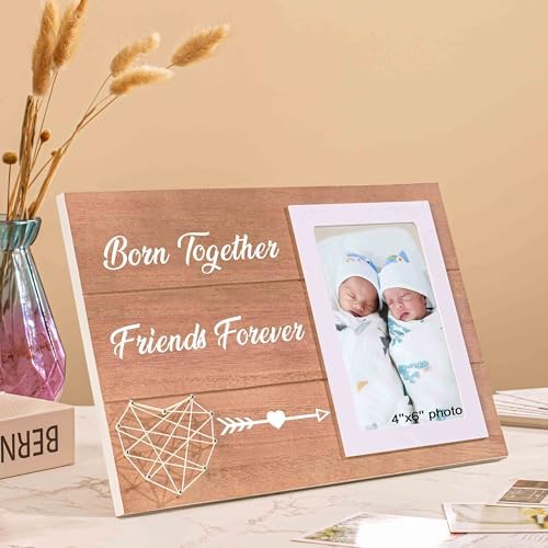 Unique Twin Baby Wooden Photo Frame with Heart