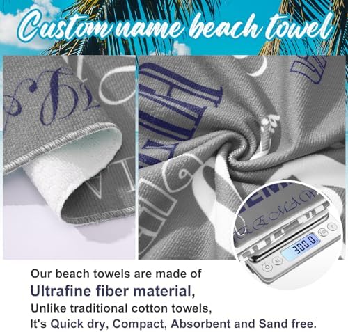 Hoomall Personalized Gray Beach Towel with Name