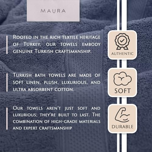 MAURA Indigo Blue Extra Large Turkish Cotton Bath Towel Set of 4