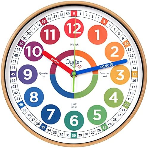 OysterPop Learning Clock for Kids - 10 Inch Silent Teaching Clock