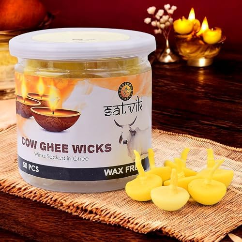 Craftsman Pure Cow Ghee Wicks for Puja - 50 Piece Jar