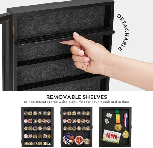 AW BRIDAL Large Shadow Box for Coins and Collectibles 11x14 Inch Black