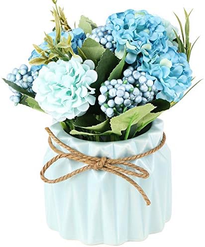 SUPNIU Artificial Hydrangea Bouquet with Ceramic Vase - Pink 1