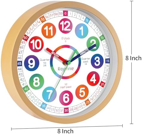 Roymnie Learning Clock for Kids 8 Inch Silent Non-Ticking