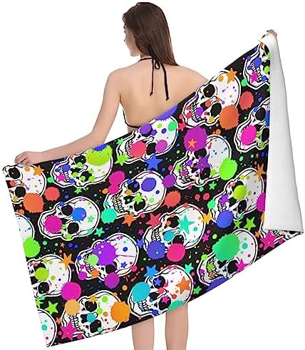 VOOHDDY Bright Skull Beach Towel - Large Soft Microfiber Quick Dry Oversized