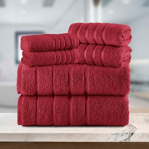 Elegant Comfort 4 Lines Viscose Stripe 6-Piece Towel Set - Burgundy 1