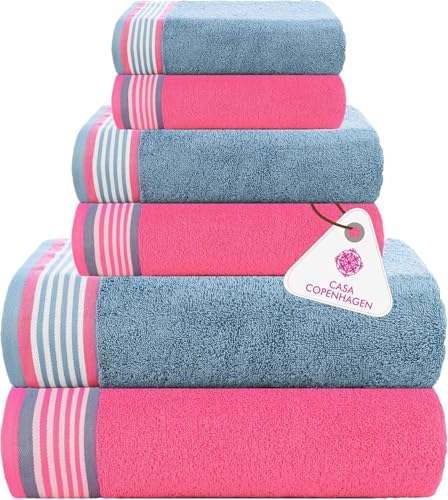 CASA COPENHAGEN He She 6-Piece Towel Set - Dusty Blue Pink 1