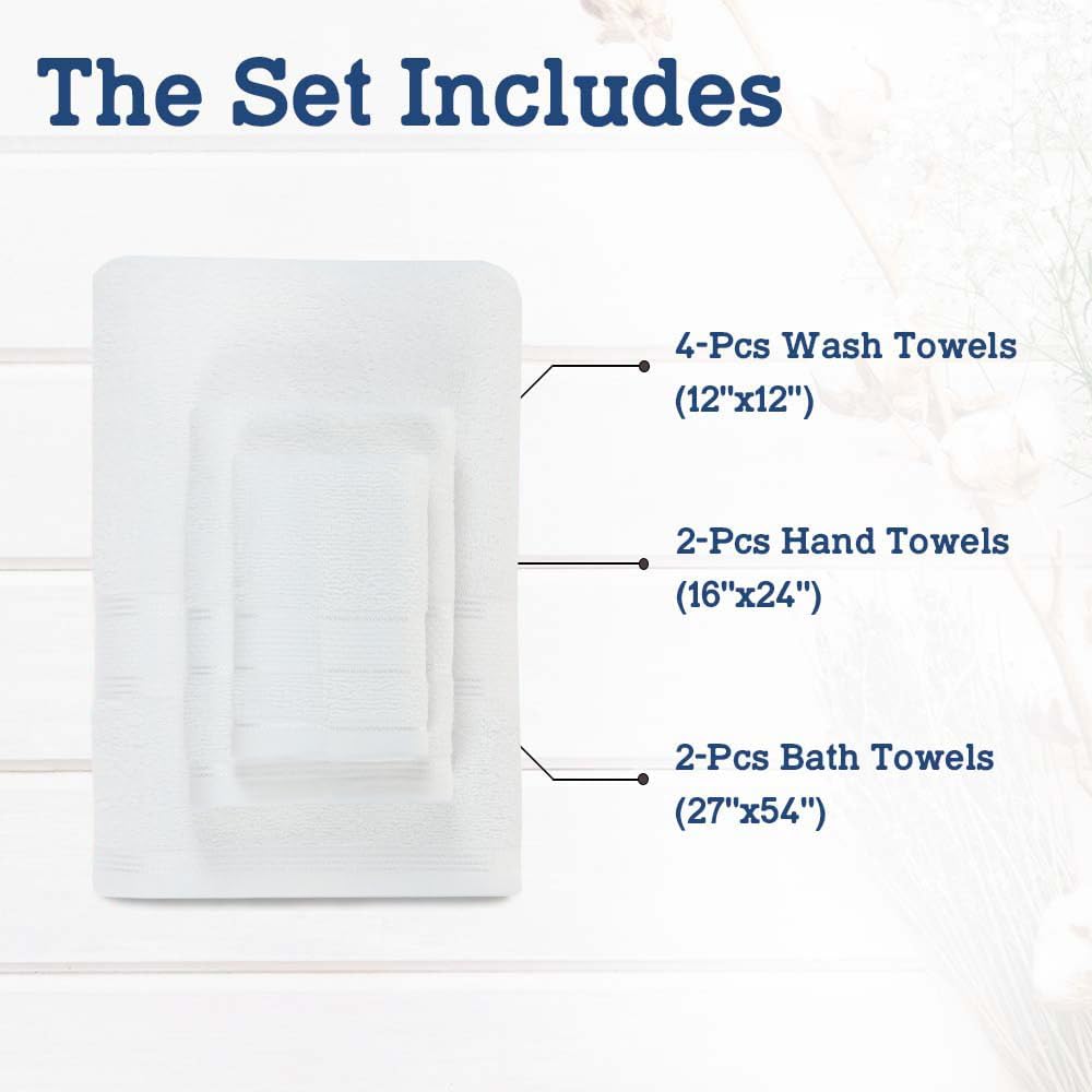 Casa Lino 8-Piece Bath Towel Set - 100 Cotton White