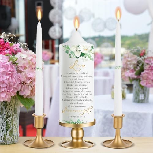 Extrogif Unity Wedding Candle Set - 3 Floral Candles with Gold Holders