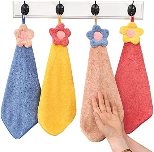 4Pcs Cute Flower Hand Towels with Hanging Loops