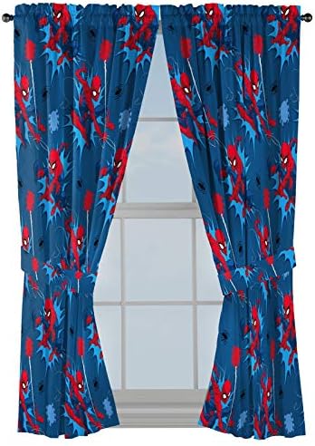Jay Franco Spiderman Window Drapes - 4 Panels with Tiebacks 63 Inch Blue