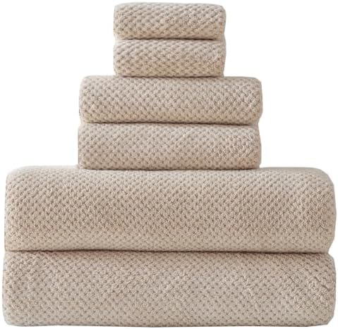 Akzpe 30x60 Inch Extra Large Bath Towel Set 6PCS Microfiber Luxury Towels Beige