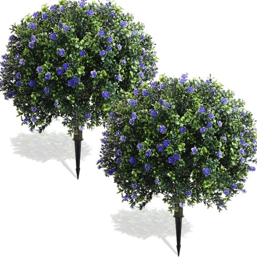 Yunlly Set of 2 Artificial Boxwood Balls with Flowers Purple