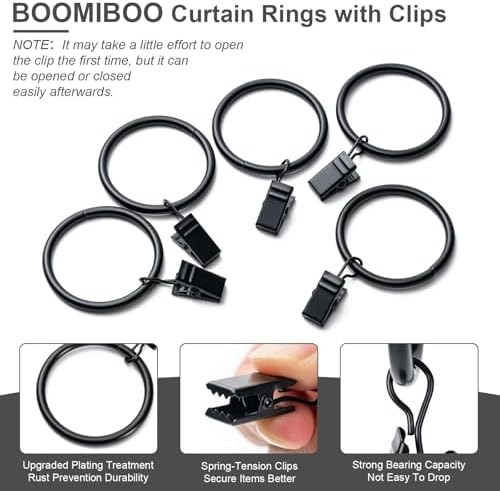 BOOMIBOO 36 Pack Curtain Rings with Clips