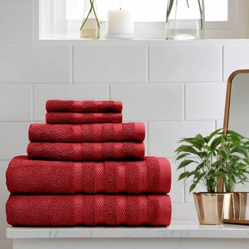Hearth Harbor Red 6-Piece Bath Towel Set