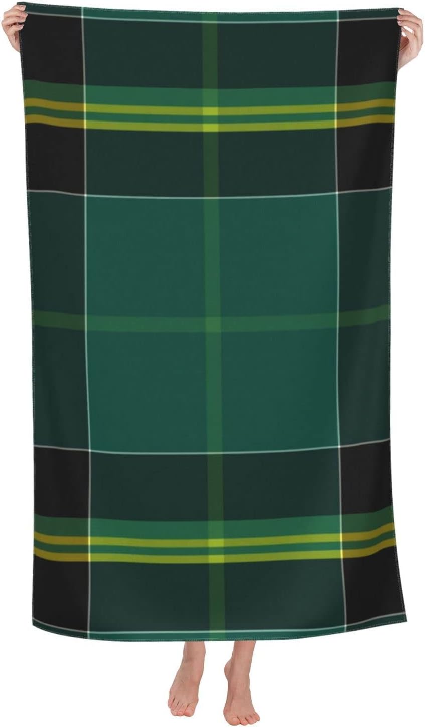 Bright Green Plaid Beach Towel for Kids and Adults