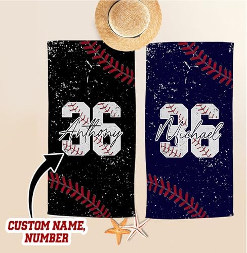 Personalized Baseball Beach Towel with Name and Number